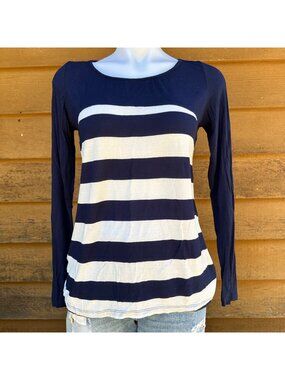 Bordeaux Lexa Striped Boat-neck Top Blue and White Long Sleeve Size S